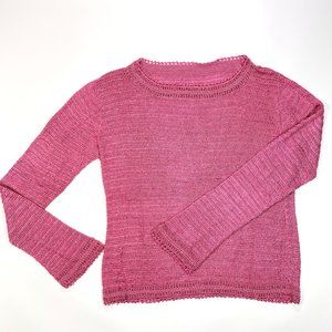 ※ Womens silky pink crochet knit sweater top - bead accents